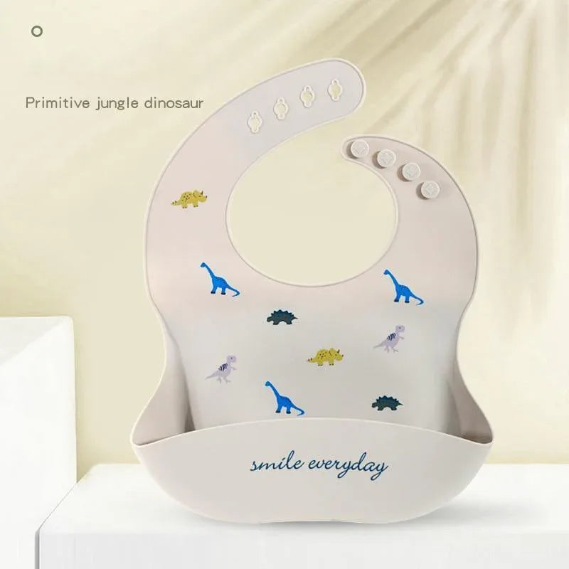 Cute Cartoon Print Baby Bibs Waterproof Soft Silicone Baby Feeding Stuff Dinosaur Pattern Bib For Kids - BIG FRENCHIES