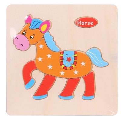Baby Toys Wooden 3D Puzzle Cartoon Animal Intelligence Kids Educational Brain Teaser Children Tangram Shapes Learning - BIG FRENCHIES