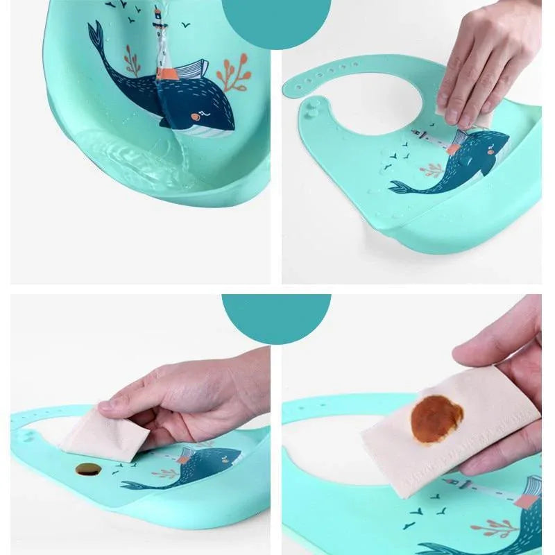 Colorful Baby Stuff Waterproof Silicone Bib Feeding Baby Cartoon Aprons Adjustable Bibs Burp Cloths - BIG FRENCHIES
