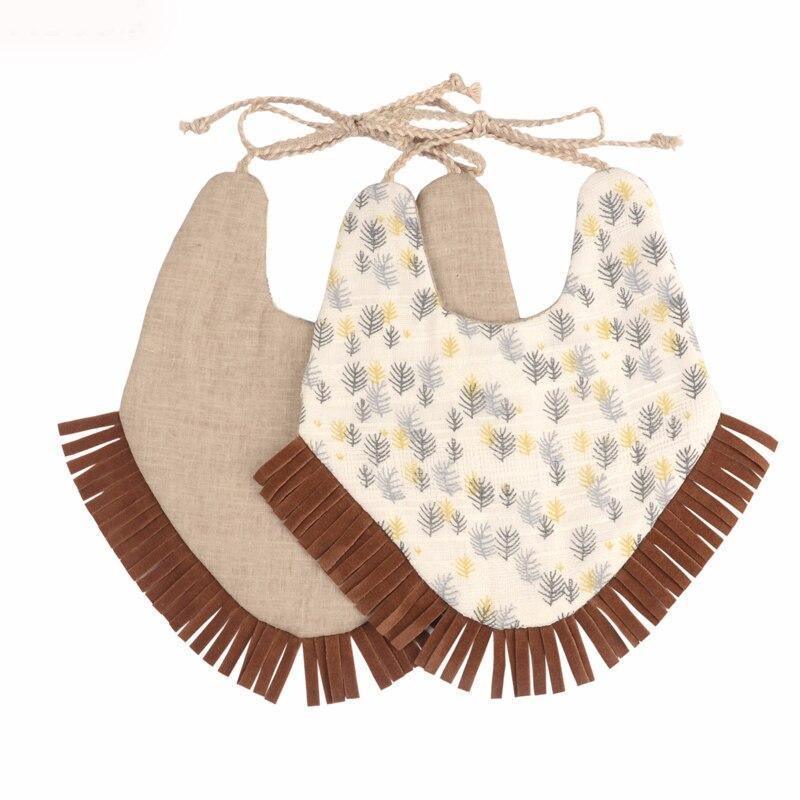 Double-deck Infant Baby Girl Boy Bib Kid Toddler Dinner Feeding Tassel Cotton Linen Burp Cloths - BIG FRENCHIES