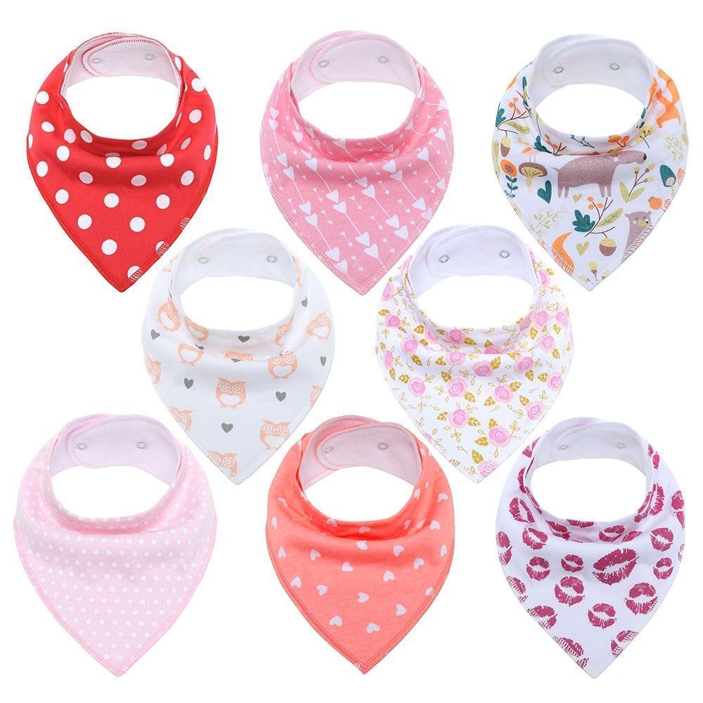 8PCS/SET Comfortable Colorful 100% Organic Cotton Adjustable Snaps Bandana Saliva Bibs For Baby Boys & Girls Kids - BIG FRENCHIES