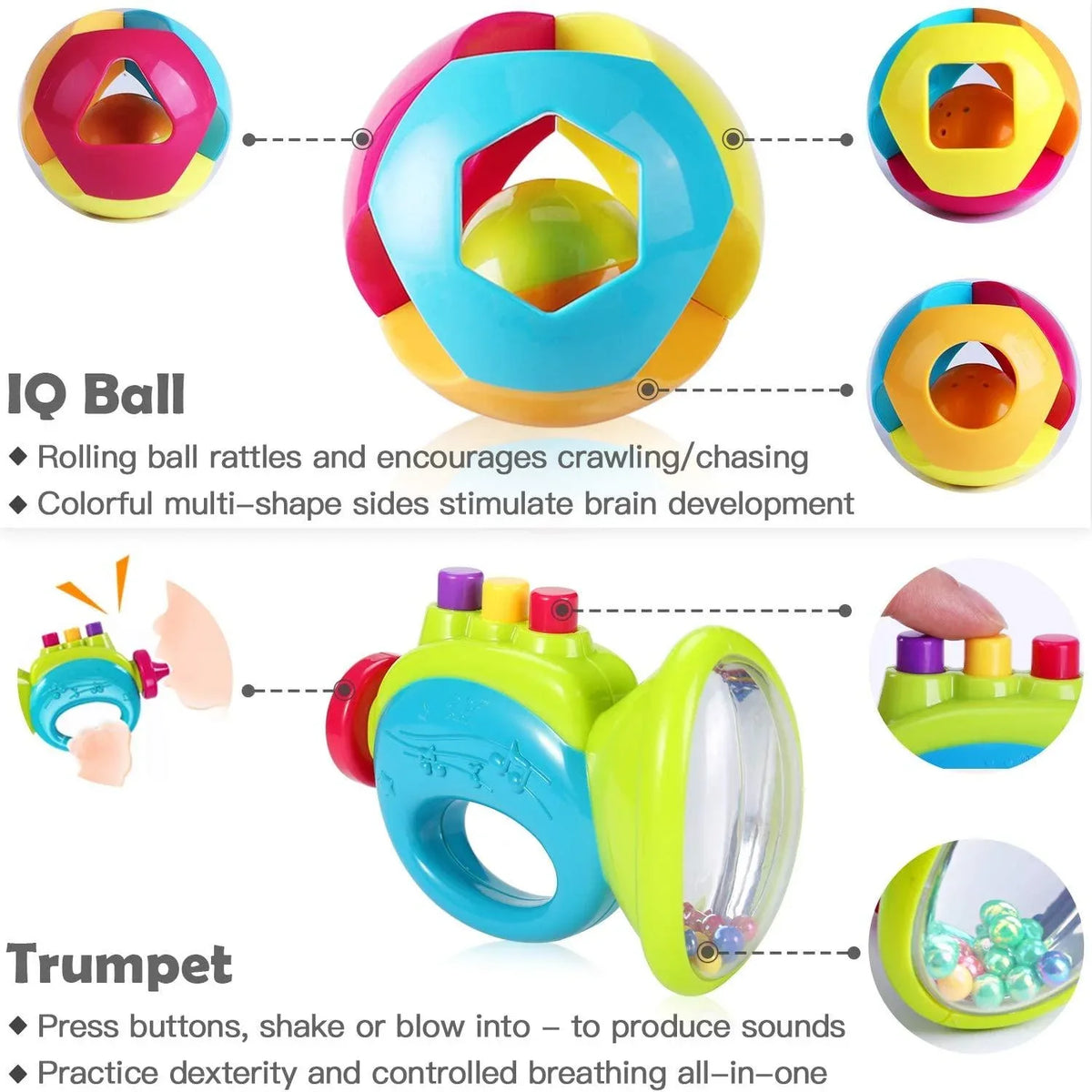 Baby Rattles Teether Shaker Grab and Spin Rattle Musical Toy Set Early Educational Toys For Baby - BIG FRENCHIES