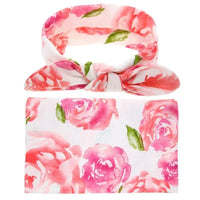 Elegant Colorful Baby Swaddle Wrap Newborn Infant Receiving Blanket Headwear Flower Print Towels With Bow - BIG FRENCHIES