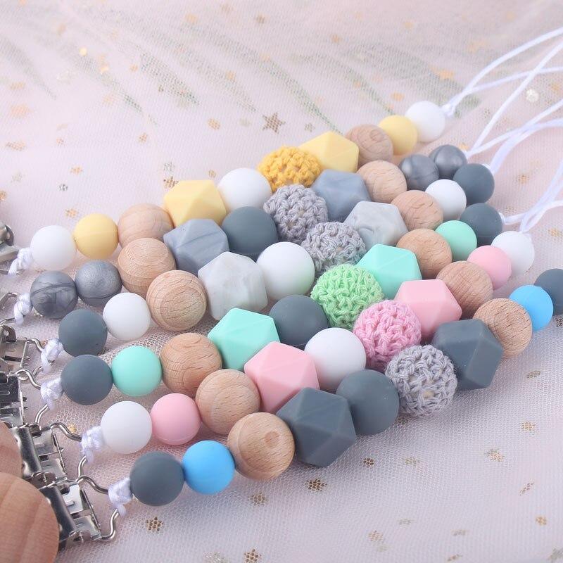 Modern Handmade Chain Wooden Holder For Pacifier Clips Leash Strap Nipple Holder For Infant Feeding For Baby - BIG FRENCHIES