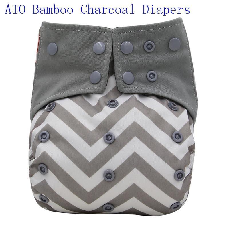 Newborn Cloth Diaper Sewed in Charcoal Bamboo Insert and Suede Pocket Diapers Waterproof Baby Nappies Design for Baby - BIG FRENCHIES