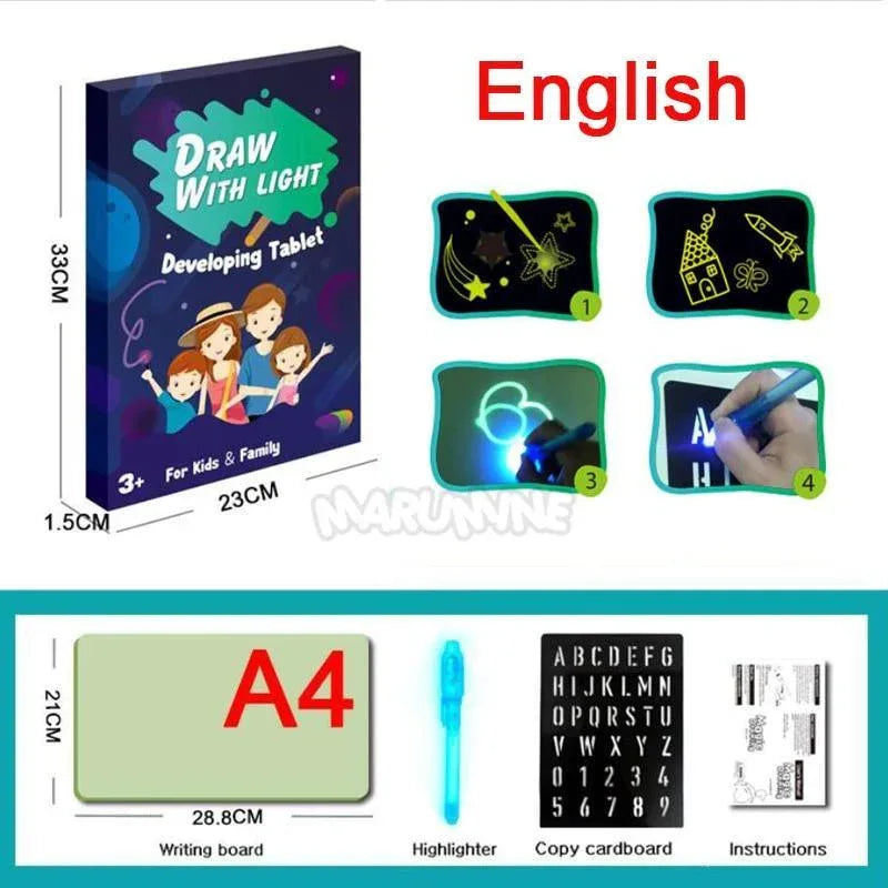A3 A4 A5 Kids Luminous Drawing Board with Light-Fun Magic Sketchpad Draw Tablet Fluorescent Pen Russian English Light Up Toys - BIG FRENCHIES