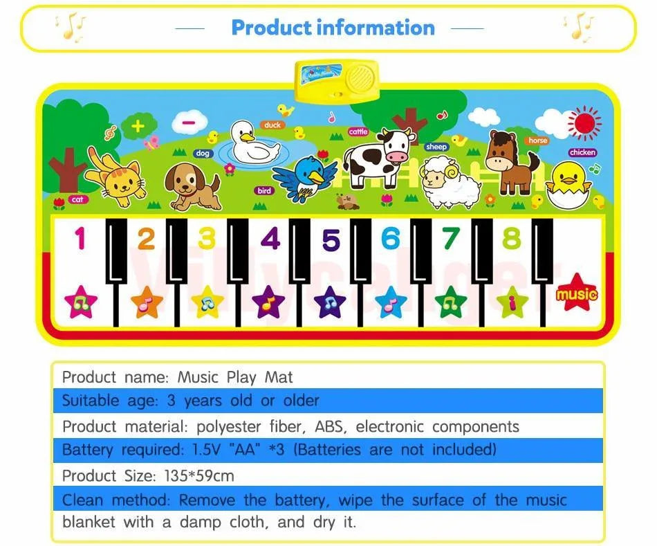 Big Musical Mat Carpet Touch Play Piano with 8 Animals Sound Music Instrument Baby Play Mat Rug Educational Toys For Kids - BIG FRENCHIES