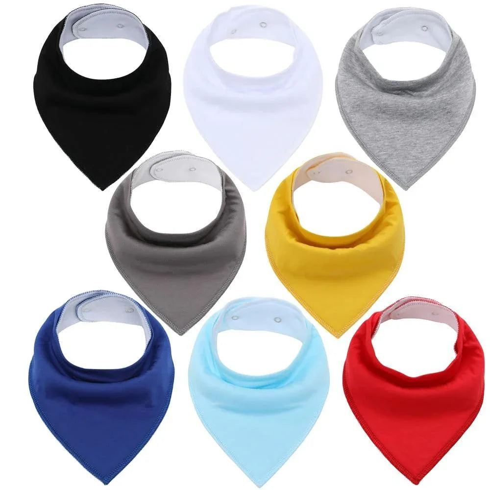 8PCS/SET Comfortable Colorful 100% Organic Cotton Adjustable Snaps Bandana Saliva Bibs For Baby Boys & Girls Kids - BIG FRENCHIES