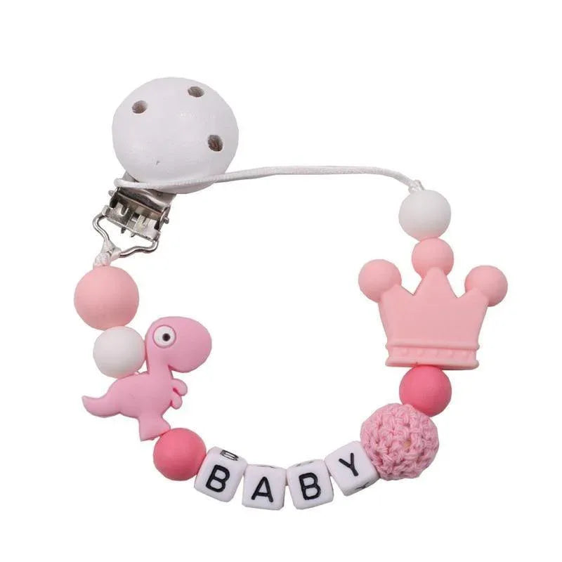 Lemon Comeon Baby's NamePacifier Clips Holder Dinosaur Silicone Beads Teething Chain for Baby - BIG FRENCHIES