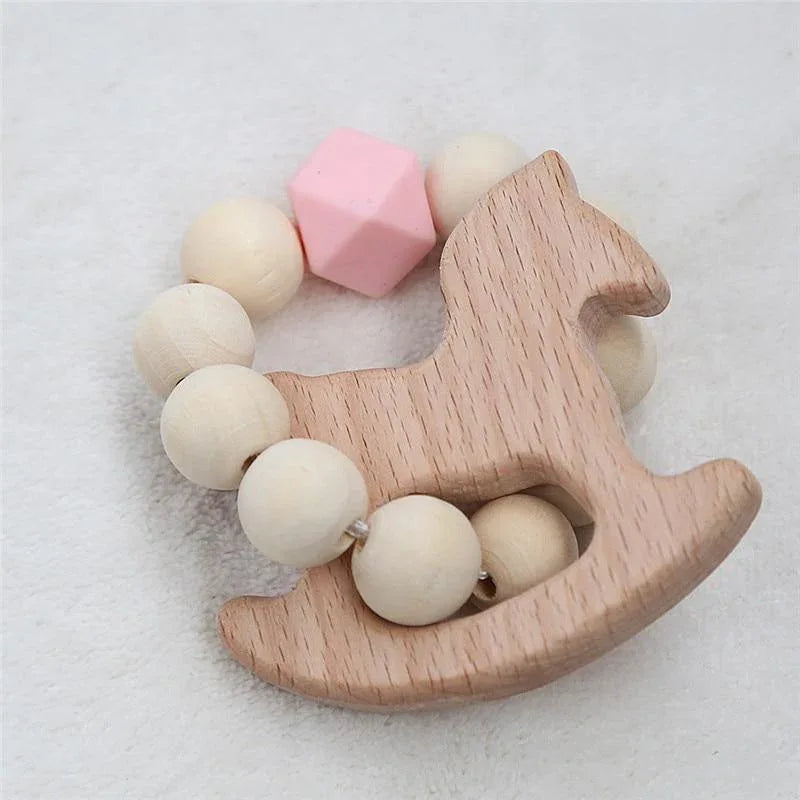Modern Baby Silicone Wooden Nursing Bracelets Wood Teether Silicone Beads Teething Wood Rattles Toys for Baby - BIG FRENCHIES
