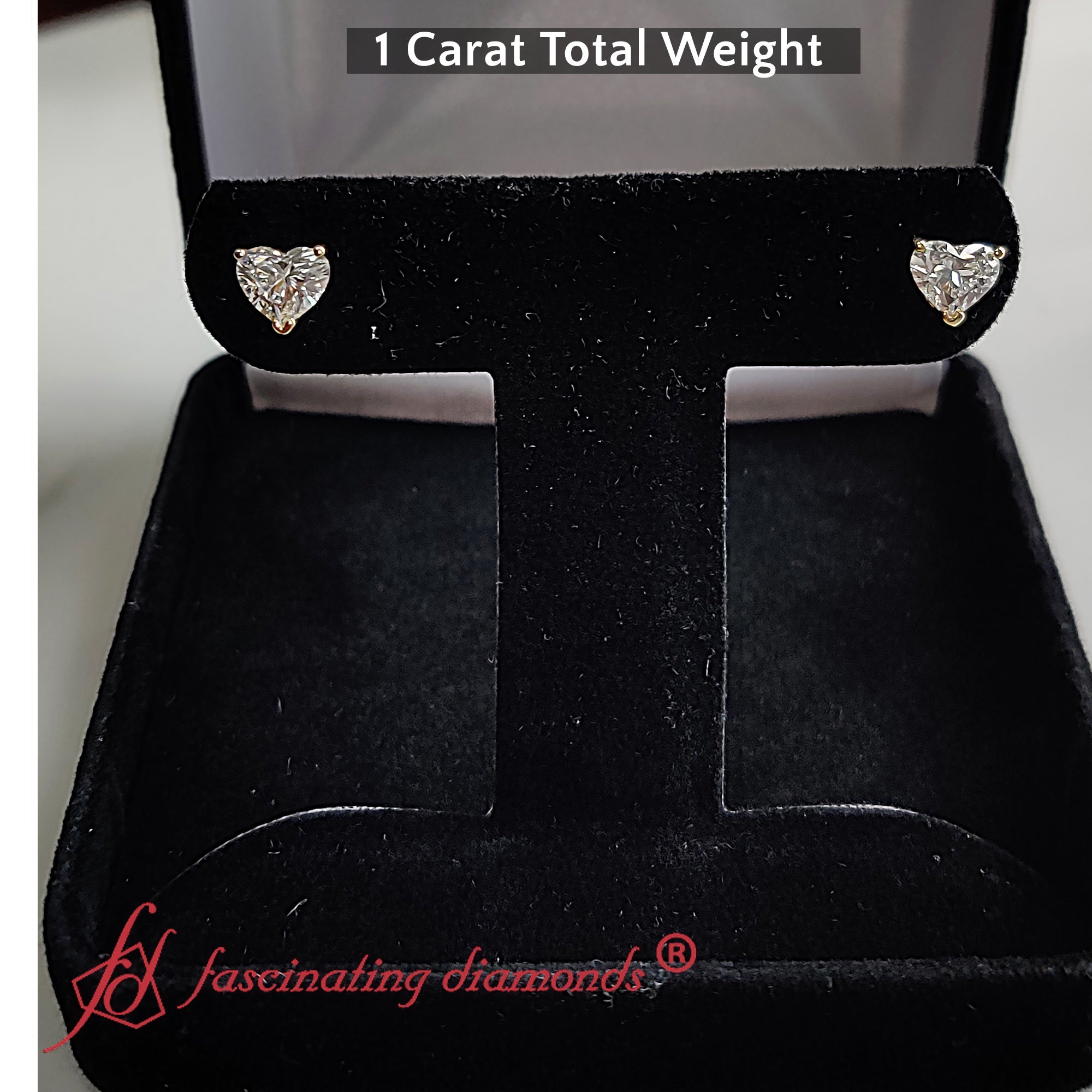 3 Prong Heart Shaped Diamond Solitaire Stud Earring in Basket Setting