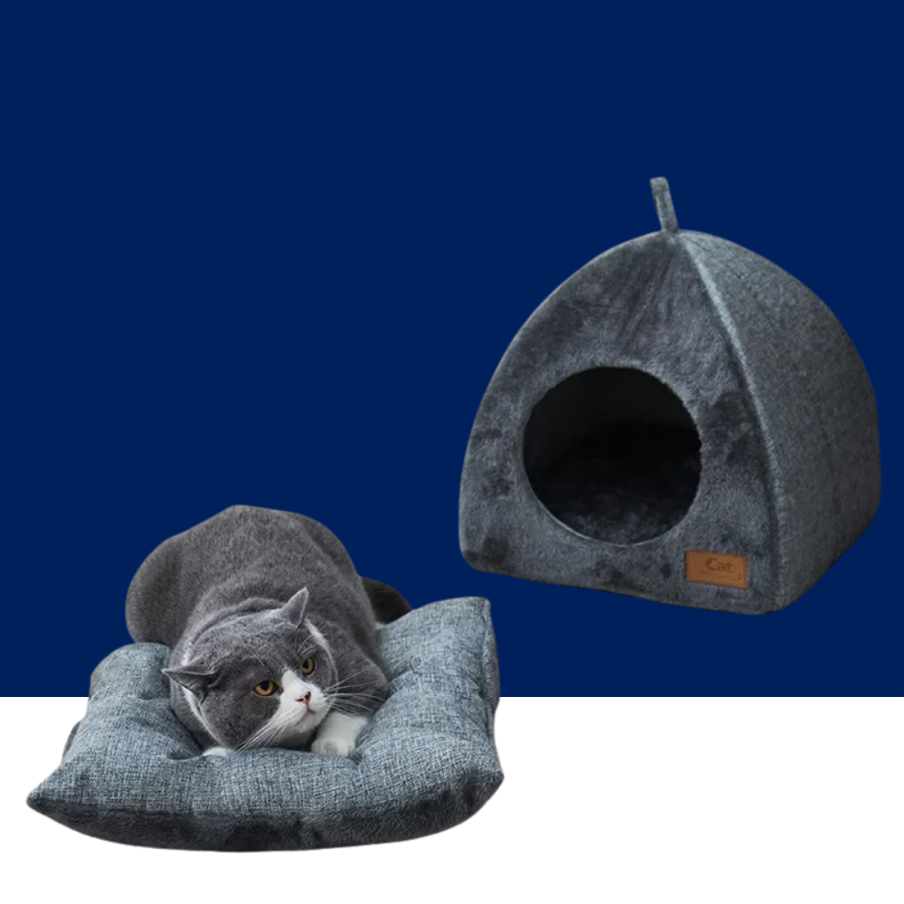 Heated Cat Bed – Self Warming Triangle Cat Cave for Indoor Pets - BIG FRENCHIES