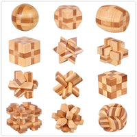 12 Style Brain Teaser 3D Wooden Interlocking Puzzles Game Toy Bamboo Small Size For Adults Kids - BIG FRENCHIES