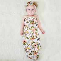 Swaddle Blanket Set Receiving Wrap Props Newborn Infant Boy Girl Headwear Flower Print Romper With Bow - BIG FRENCHIES