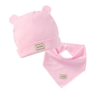 Elastic headscarf double layer cotton baby caps hats with baby bibs set for newborn infant Candy Color - BIG FRENCHIES