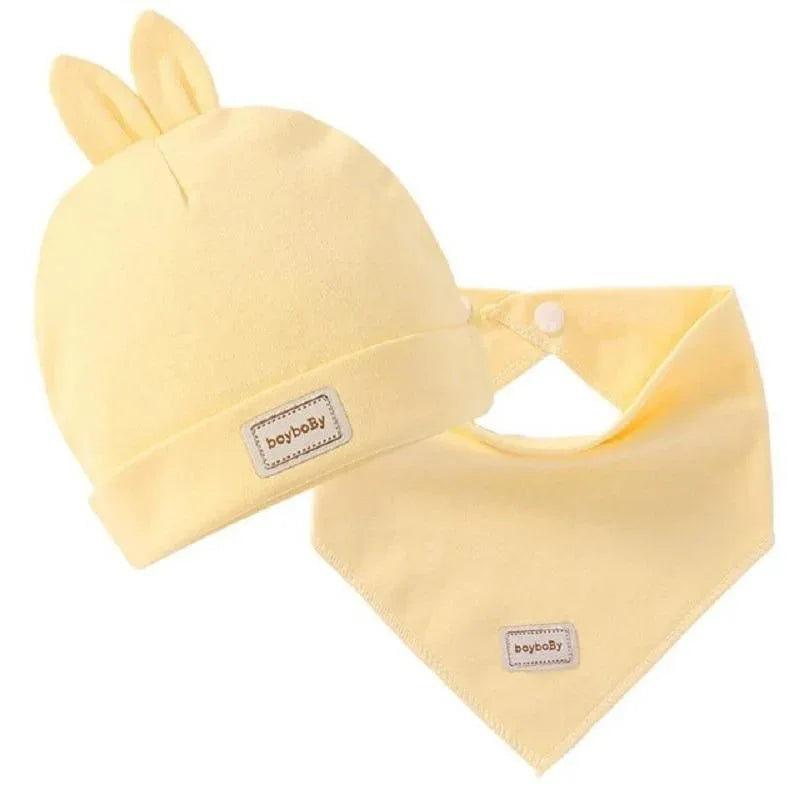 Elastic headscarf double layer cotton baby caps hats with baby bibs set for newborn infant Candy Color - BIG FRENCHIES