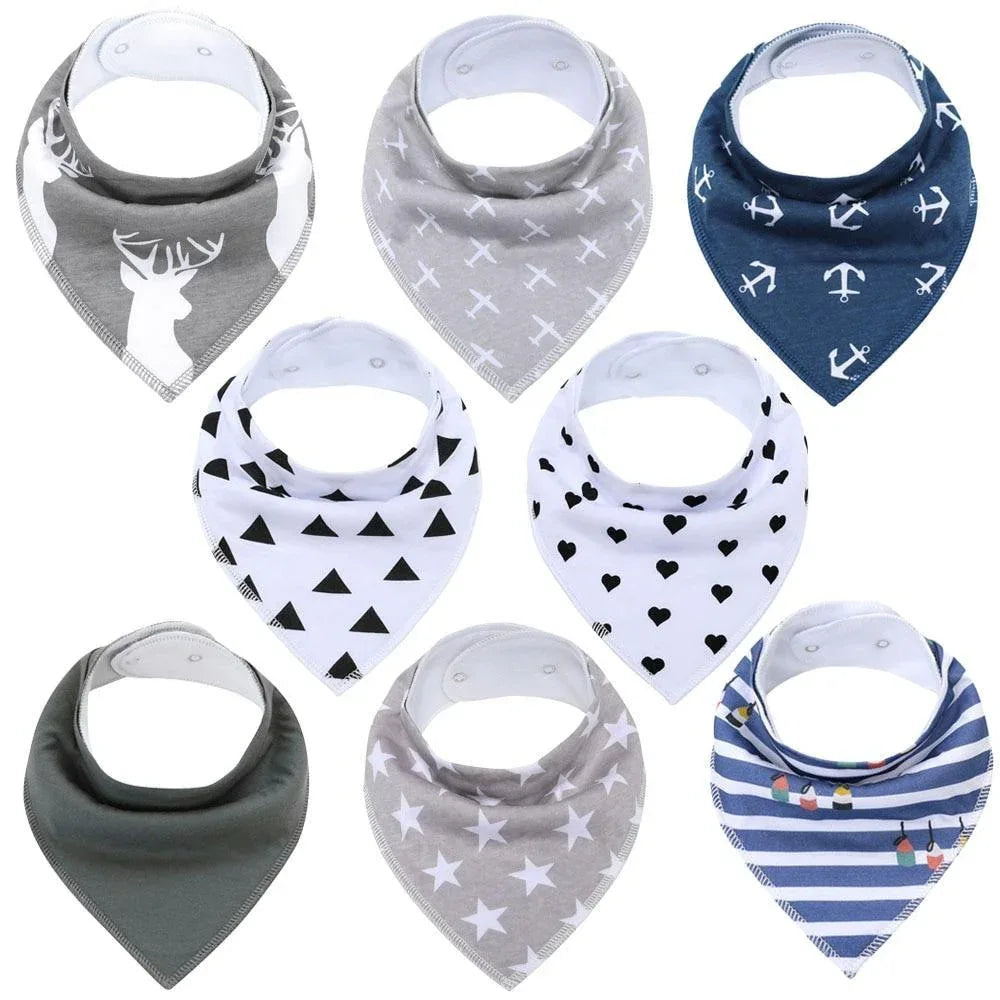 8PCS/SET Comfortable Colorful 100% Organic Cotton Adjustable Snaps Bandana Saliva Bibs For Baby Boys & Girls Kids - BIG FRENCHIES