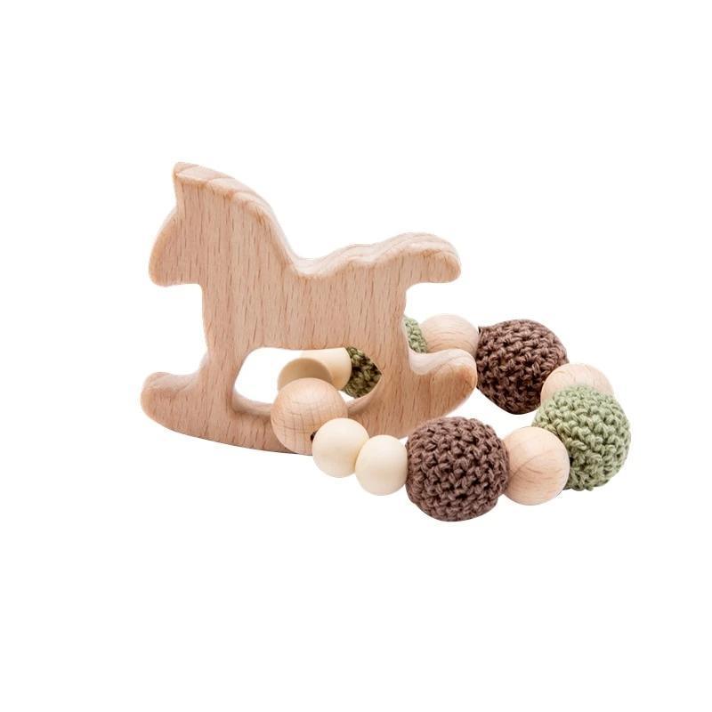 Wooden Teether Hedgehog Crochet Beads Wood Crafts Ring Engraved Bead Baby Teether Wooden Toys For Kids Rattle - BIG FRENCHIES