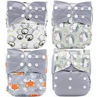 4PCS Set Diaper Cover Washable Diaper Eco-friendly Ecological Adjustable Baby Nappy Reusable Cloth Diapers In Printed Design For Baby and Kids - BIG FRENCHIES