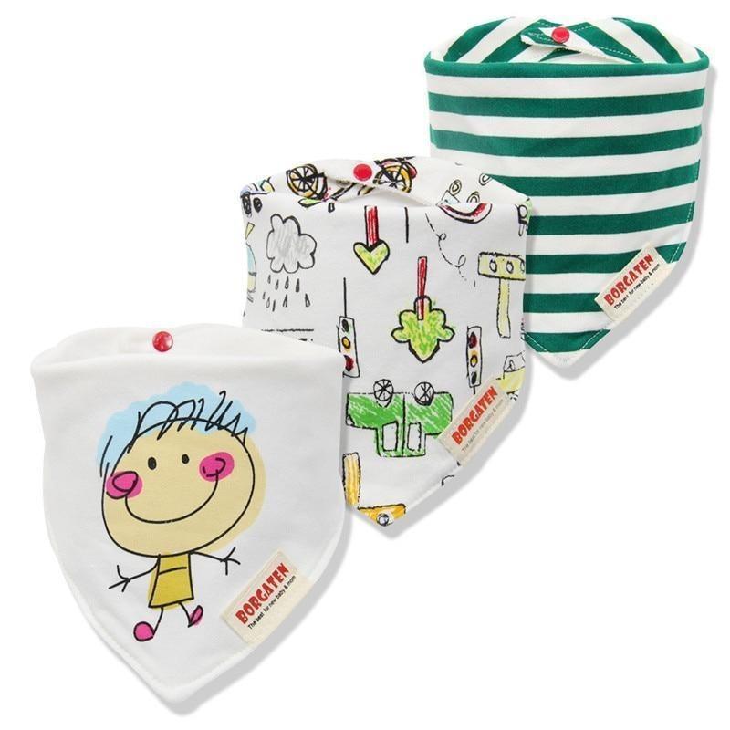 3PCS Comfortable Waterproof Organic Cotton Baby Burp Cloth Bandanna Scarf Bibs For Newborn Baby Boy And Girl - BIG FRENCHIES
