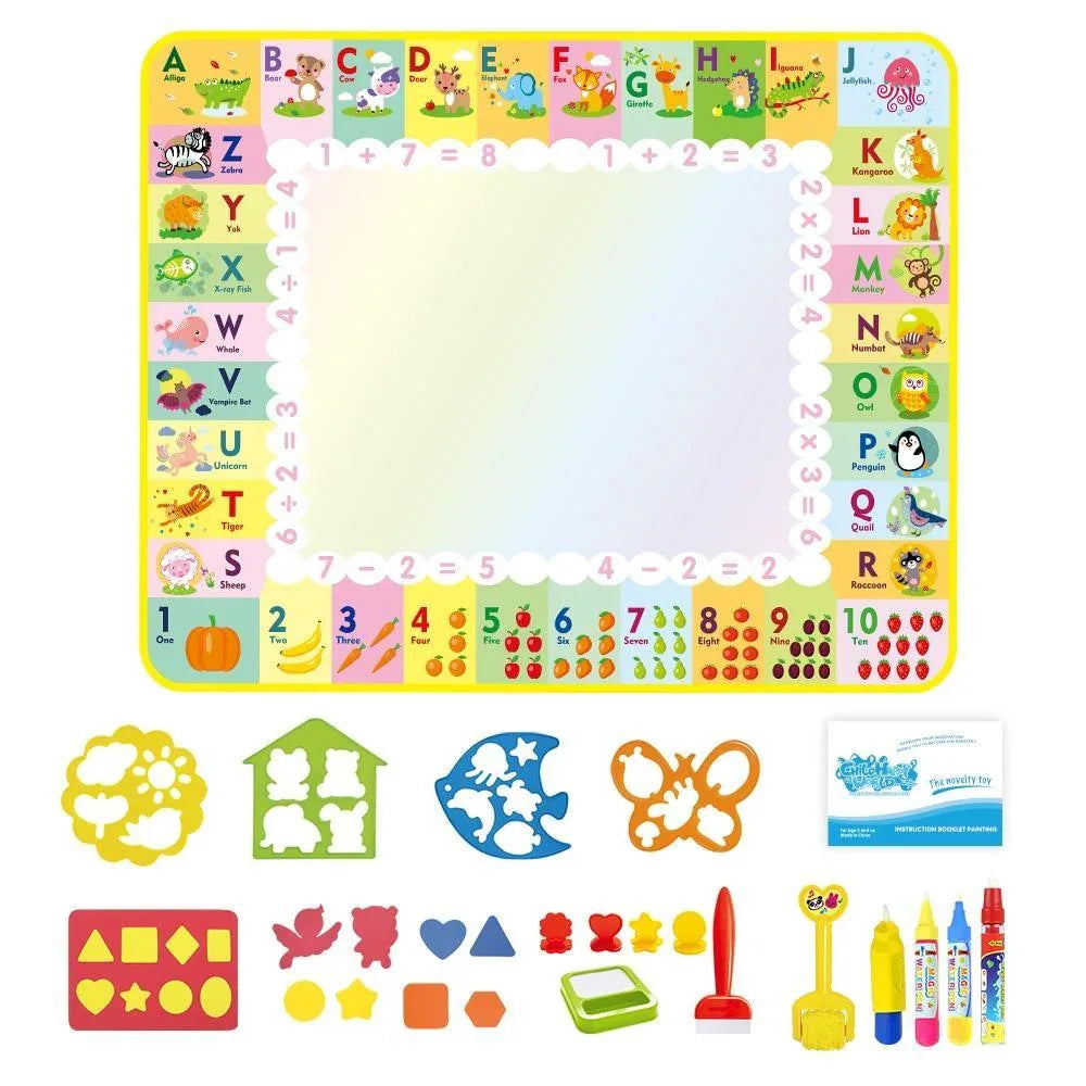 Coolplay 100x100cm Magic Water Drawing Mat Doodle Mat & 4 Drawing Pens & 1 Stamps Set Painting Board Educational Toys for Kids - BIG FRENCHIES