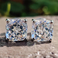 Cushion Square Cubic Zirconia 14K Gold Stud Earrings. 635E208K