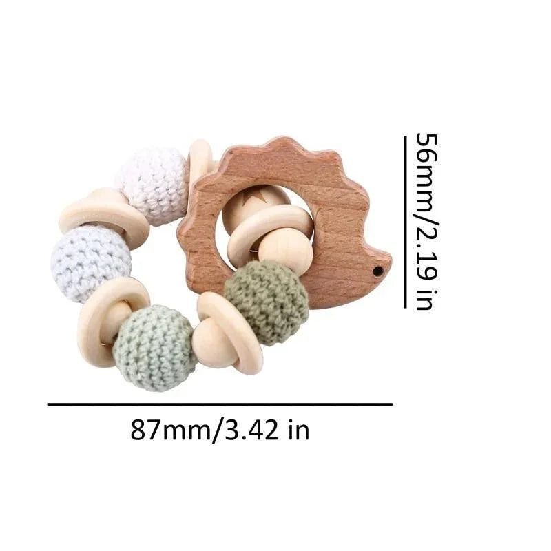 Wooden Teether Hedgehog Crochet Beads Wood Crafts Ring Engraved Bead Baby Teether Wooden Toys For Kids Rattle - BIG FRENCHIES