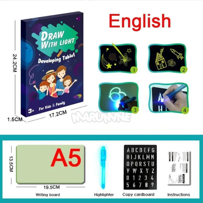 A3 A4 A5 Kids Luminous Drawing Board with Light-Fun Magic Sketchpad Draw Tablet Fluorescent Pen Russian English Light Up Toys - BIG FRENCHIES