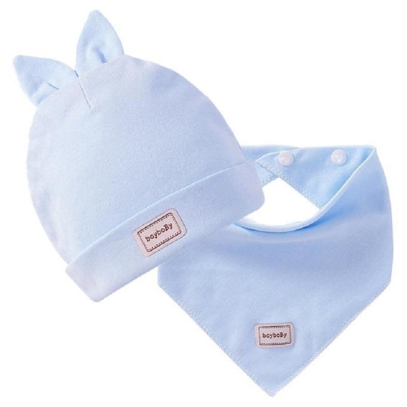 Elastic headscarf double layer cotton baby caps hats with baby bibs set for newborn infant Candy Color - BIG FRENCHIES