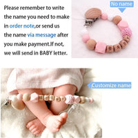 Handmade Personalized Name Silicone Wood Pacifier Clips Safe Teething Chain Baby Teether Clips Holder For Pacifier For Kids - BIG FRENCHIES