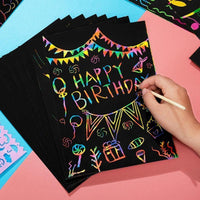 Magic Rainbow Color Scratch Art Paper Card Set With Graffiti Stencil Drawing Board Stick Art Painting Educational Toys - BIG FRENCHIES