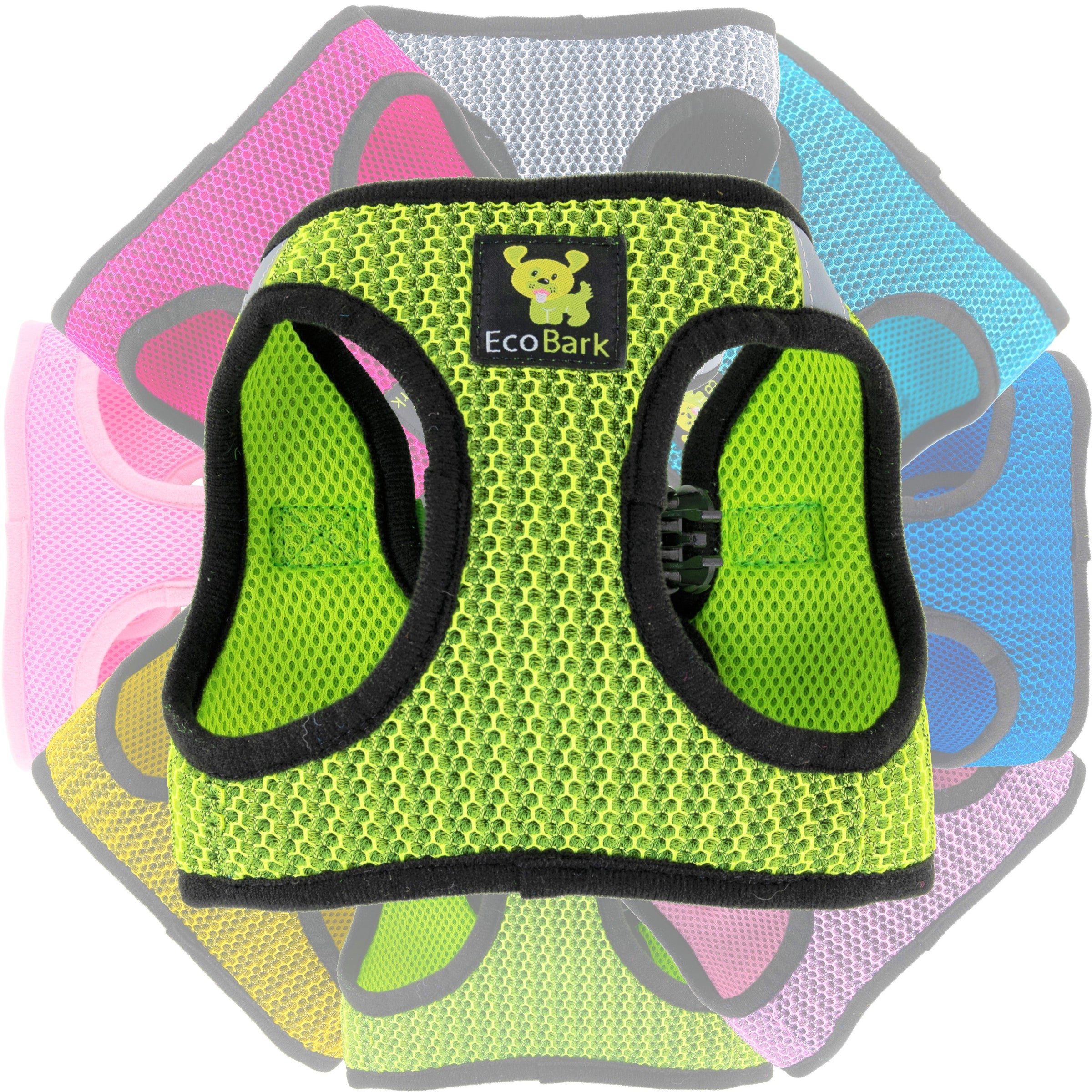 EcoBark Neon Green Step In Dog Harness - Rapid Fastener Reflective Soft Mesh Vest Halter for XXXS to Small Dogs and Puppies - BIG FRENCHIES