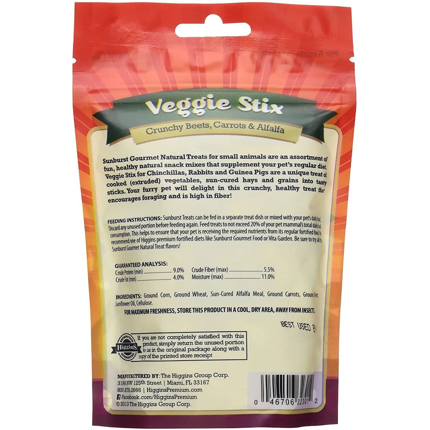 Higgins Sunburst Gourmet Natural Small Animal Treat Veggie Stix 4 oz.