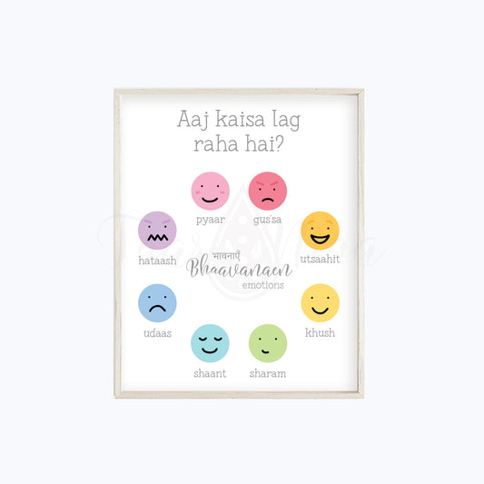 Bilingual Feelings & Emotions Poster • Gujarati | Hindi | Spanish | English