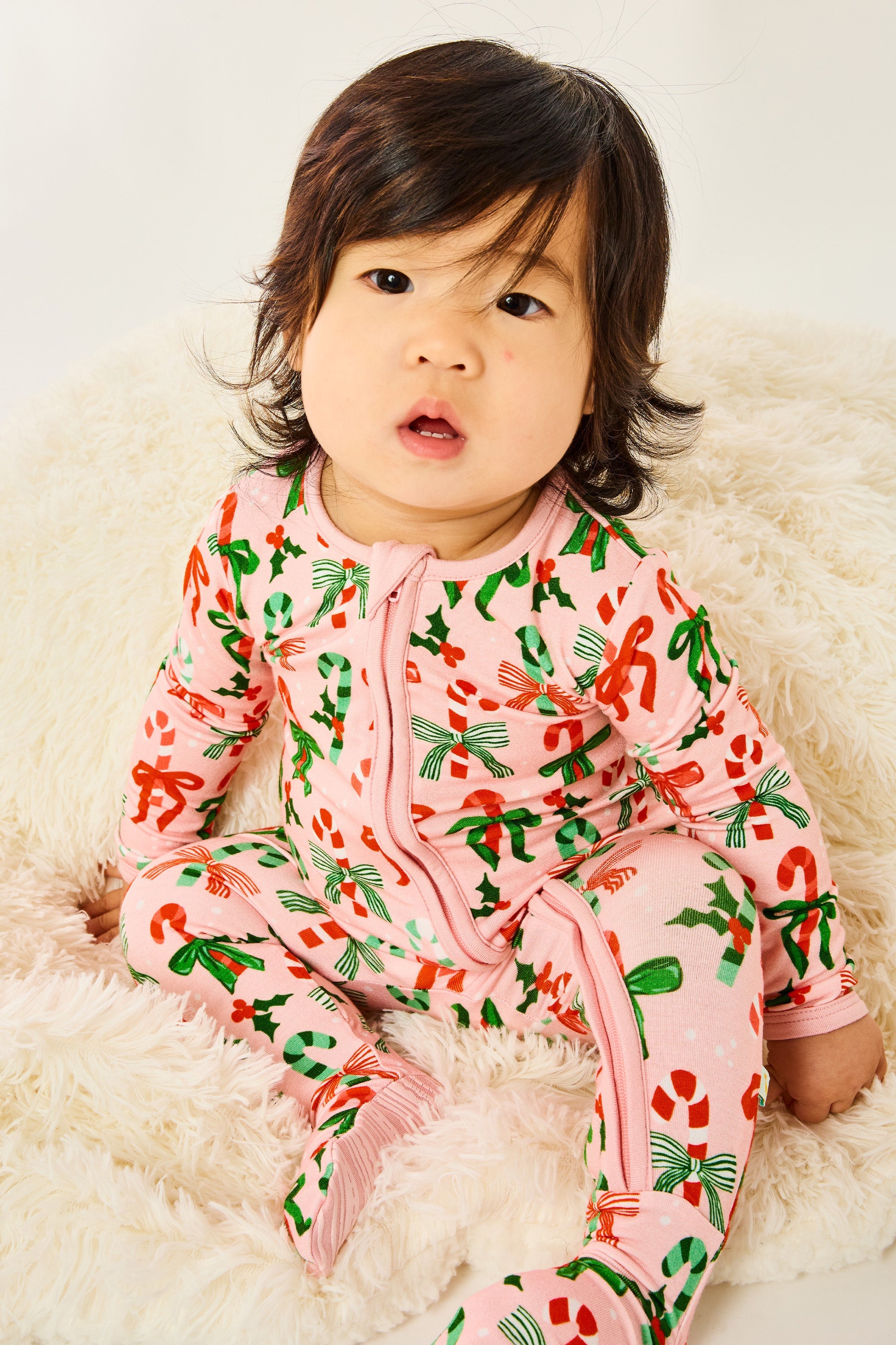 Soft & Stretchy Zipper Footie - Candy Canes