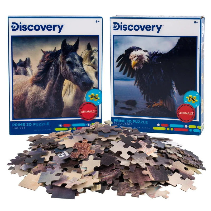 Horses & Bald Eagle Set of 2 300 Piece Lenticular Jigsaw Puzzles Prime 3D - BIG FRENCHIES