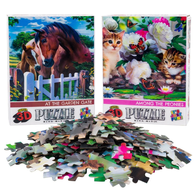 Horses & Kittens Set of 2 300 Piece Lenticular Jigsaw Puzzles Prime 3D - BIG FRENCHIES