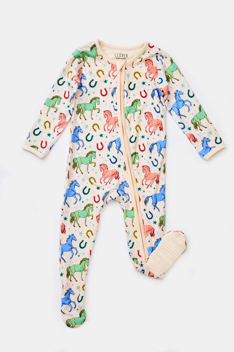 Soft & Stretchy Zipper Footie - Horses - BIG FRENCHIES