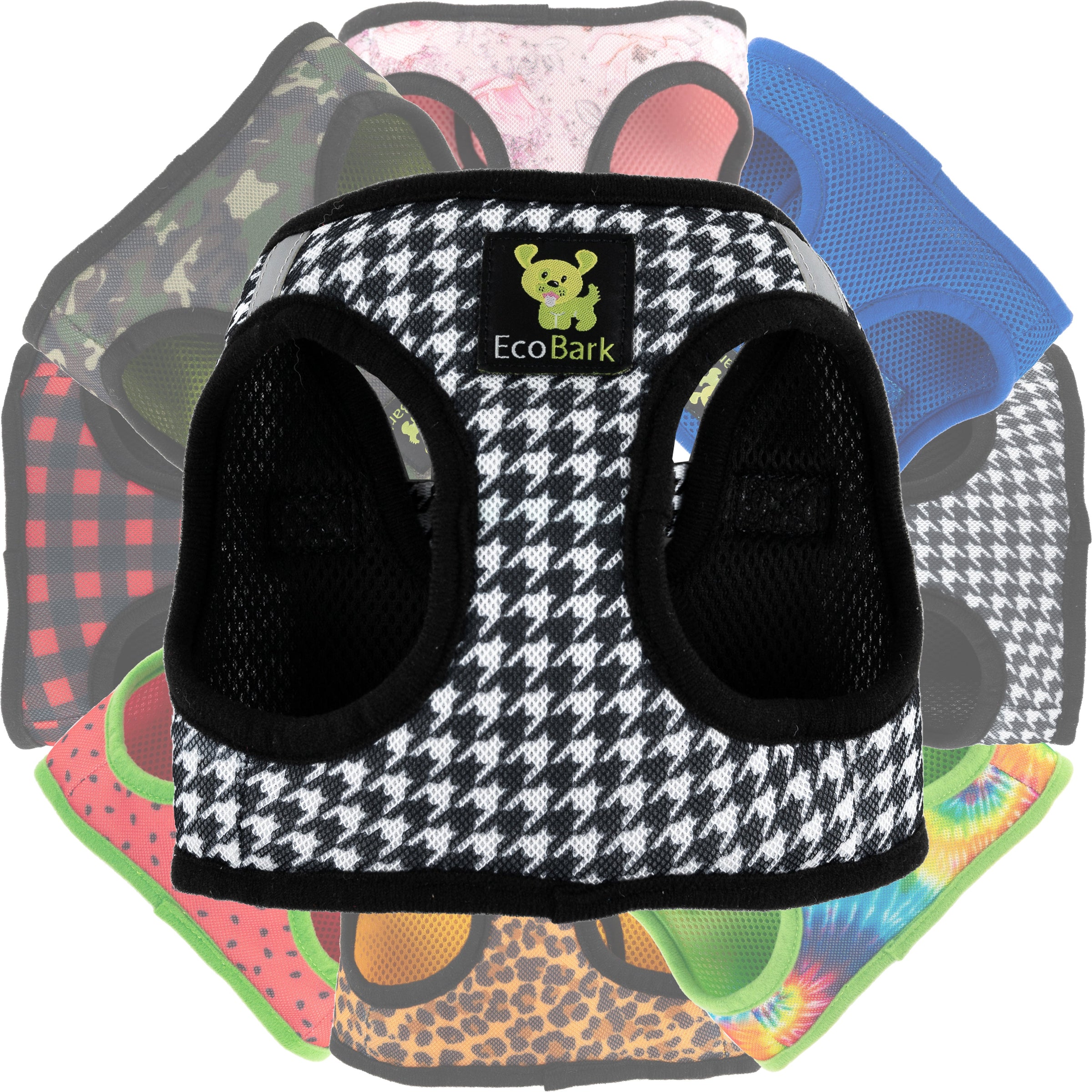 Houndstooth Dog Harness by EcoBark - Step In Dog Harness - Reflective Soft Mesh Halter Body Harness for Teacup, Small Dogs and Puppies - BIG FRENCHIES