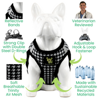 Houndstooth Dog Harness by EcoBark - Step In Dog Harness - Reflective Soft Mesh Halter Body Harness for Teacup, Small Dogs and Puppies - BIG FRENCHIES