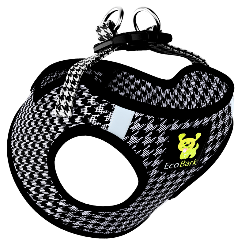 Houndstooth Dog Harness by EcoBark - Step In Dog Harness - Reflective Soft Mesh Halter Body Harness for Teacup, Small Dogs and Puppies - BIG FRENCHIES