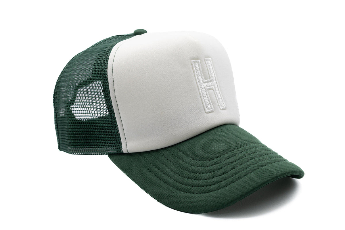 Dark Green & White Letter Trucker Hat - BIG FRENCHIES