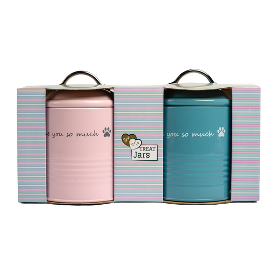"I Love You So Much" Dog Treat Canister Gift Set – Pink & Blue - BIG FRENCHIES
