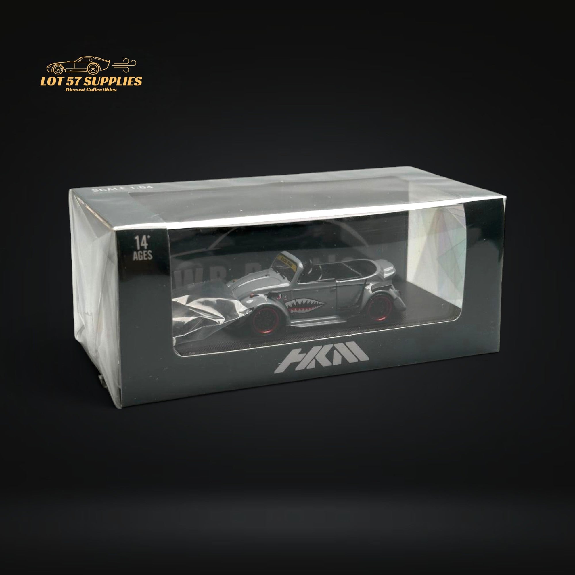 HKM Model VW Beetle Convertible Grey Shark Mouth 1:64