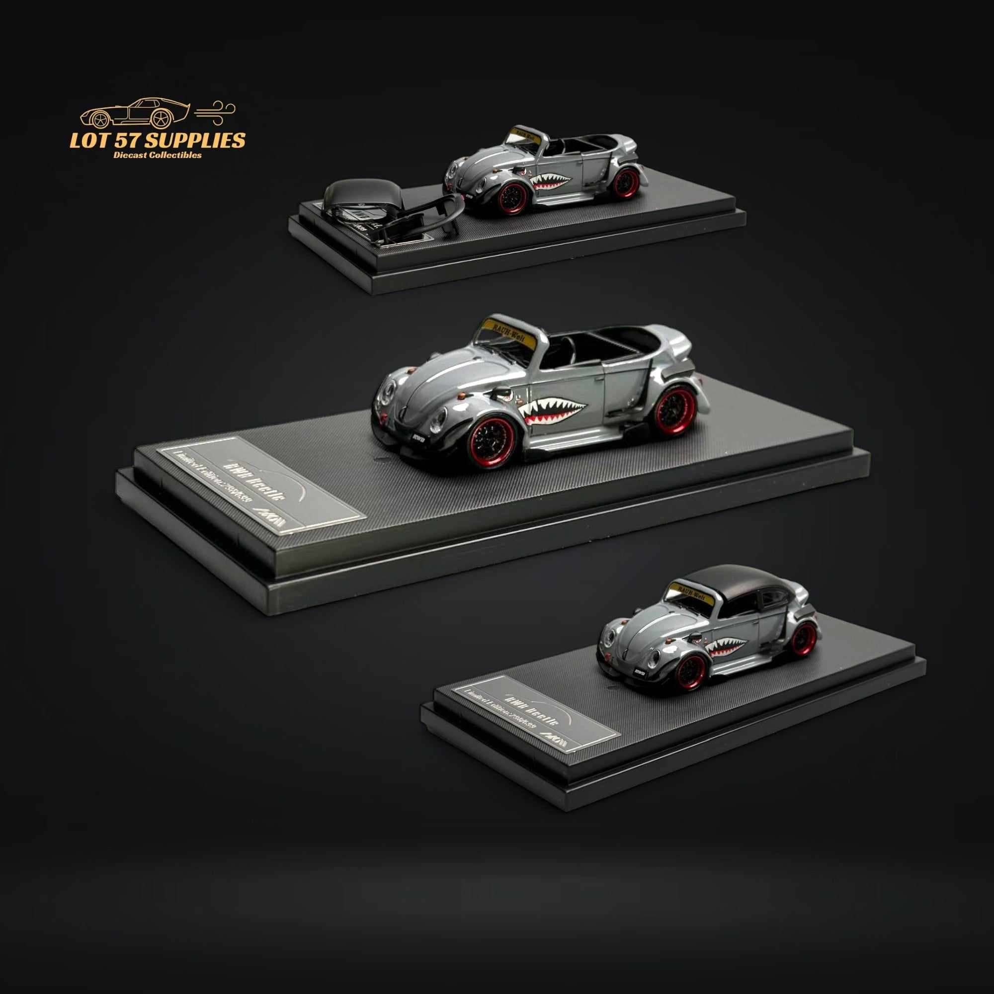 HKM Model VW Beetle Convertible Grey Shark Mouth 1:64