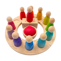 **Pre-order (Ships in 2-3 Weeks)**Wooden Perpetual Calendar with 12 Stained Rainbow Peg Figures - BIG FRENCHIES