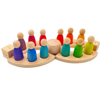 **Pre-order (Ships in 2-3 Weeks)**Wooden Perpetual Calendar with 12 Stained Rainbow Peg Figures - BIG FRENCHIES