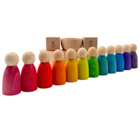 **Pre-order (Ships in 2-3 Weeks)**Wooden Perpetual Calendar with 12 Stained Rainbow Peg Figures - BIG FRENCHIES