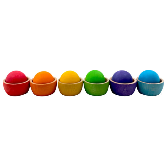 6-Piece Rainbow Wooden Bowls & Balls Set – Matching, Sorting & Open-Ended Play - BIG FRENCHIES
