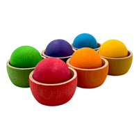 6-Piece Rainbow Wooden Bowls & Balls Set – Matching, Sorting & Open-Ended Play - BIG FRENCHIES